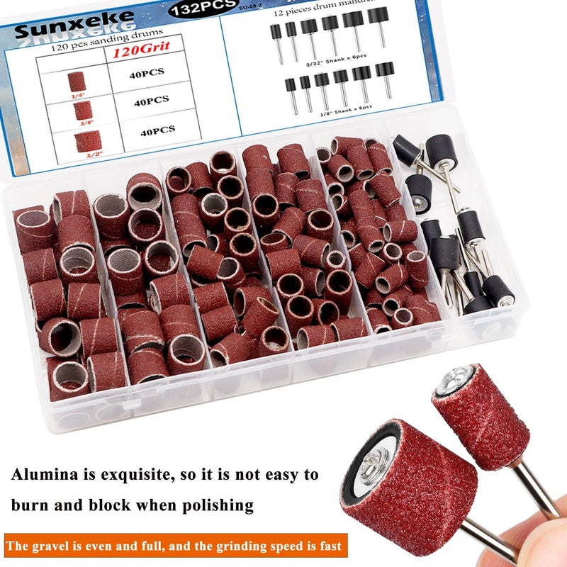 Sunxeke Sanding Drum Set for Dremel Rotary Tools-Includes 120 Aluminum Oxide Sanding Sleeves for Drum Sanders(120Grit) and 12 Drum Mandrels-Sanding Bits Tool Accessories with Box - Image 5